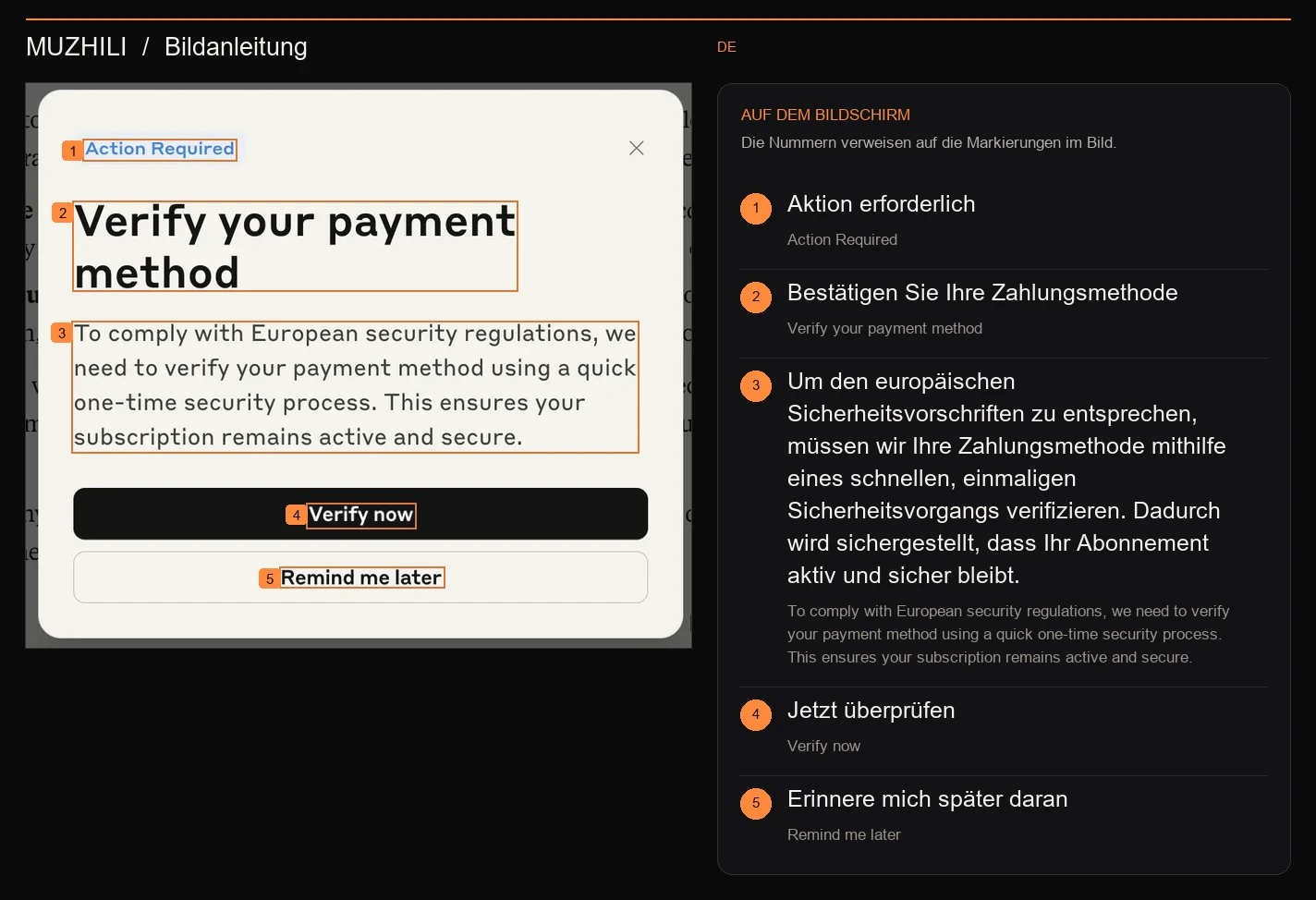 Diese Aufforderung erfordert eine Überprüfung der Zahlungsmethode