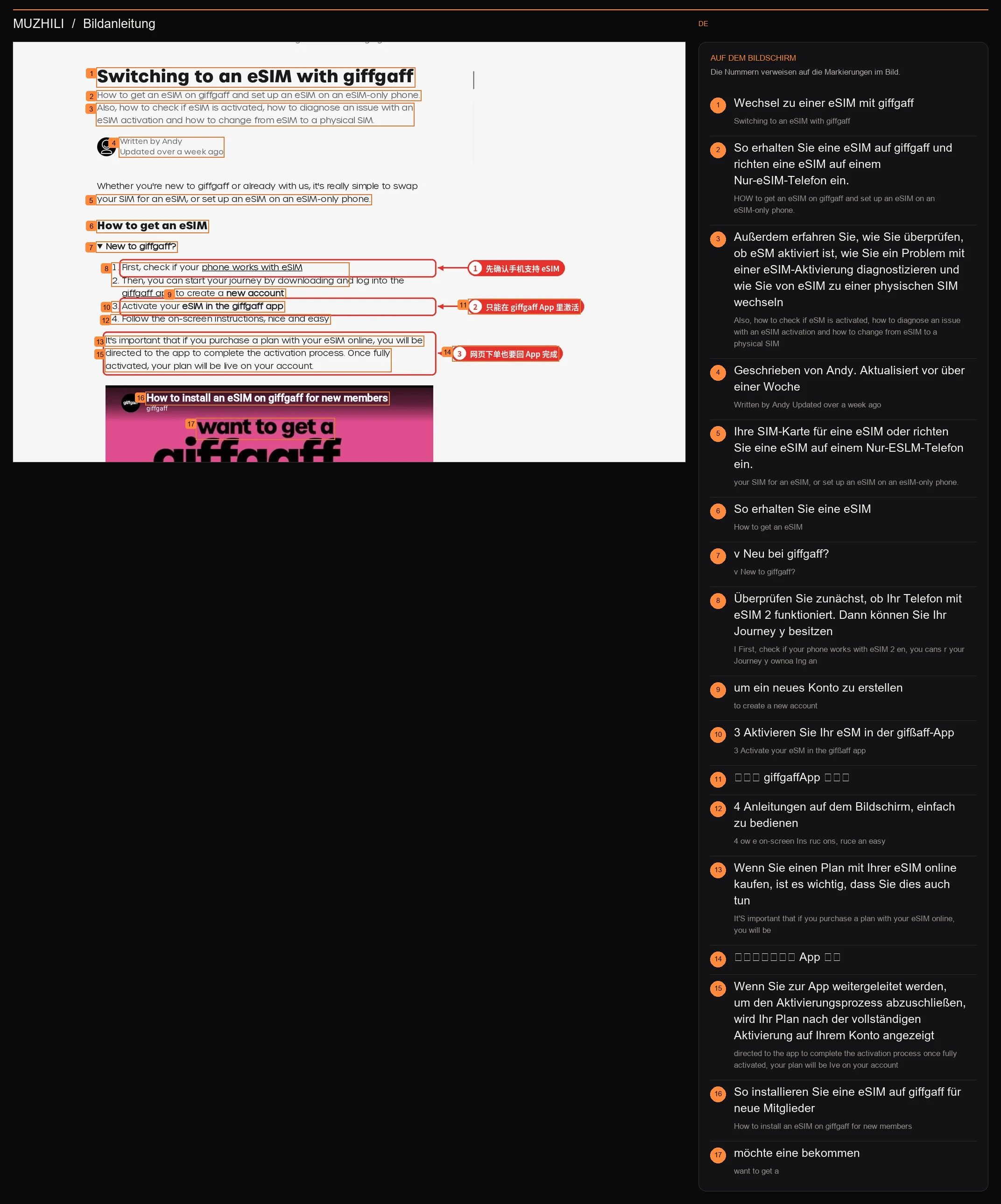 Abbildung 6: Offizielle Hilfe von giffgaff: Was sollten neue Benutzer mit eSIM tun?