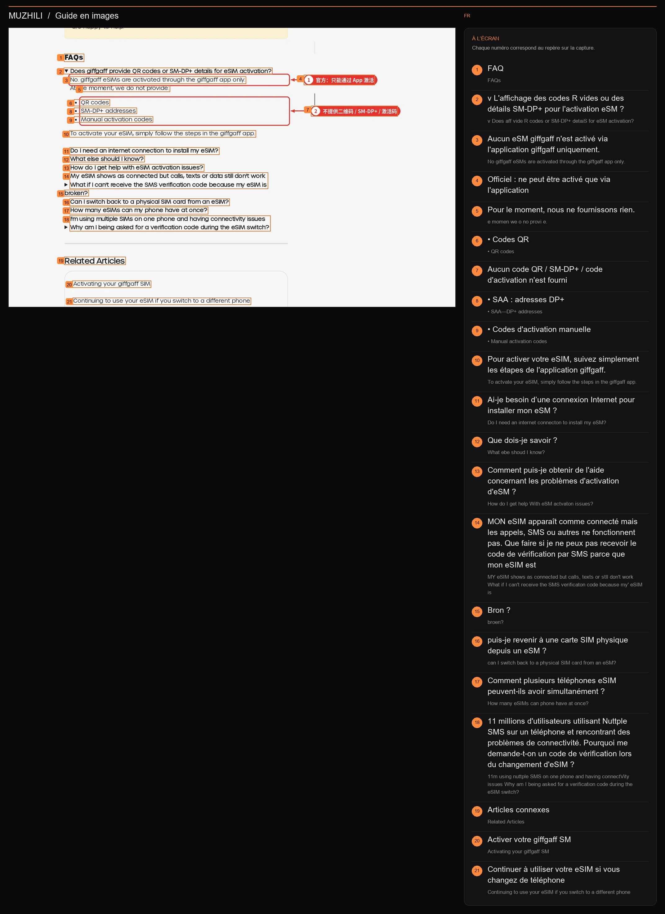 Figure 4 : FAQ de l'aide officielle de giffgaff