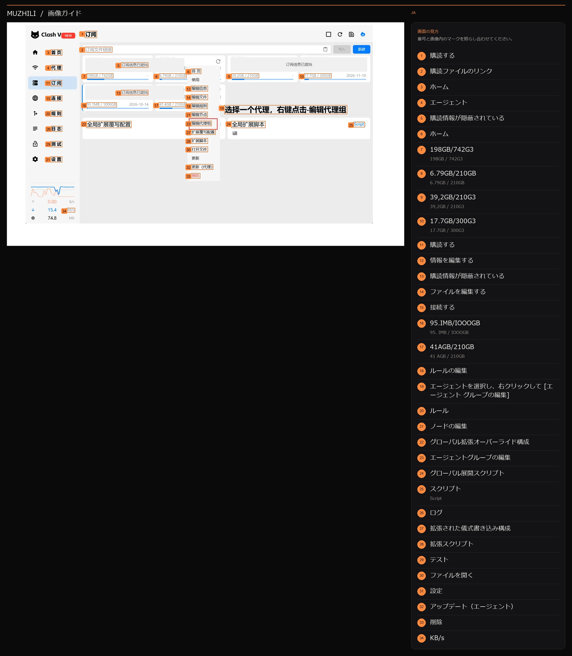 編集エージェント グループを開くと、操作の注釈と実際の測定情報が表示されます。