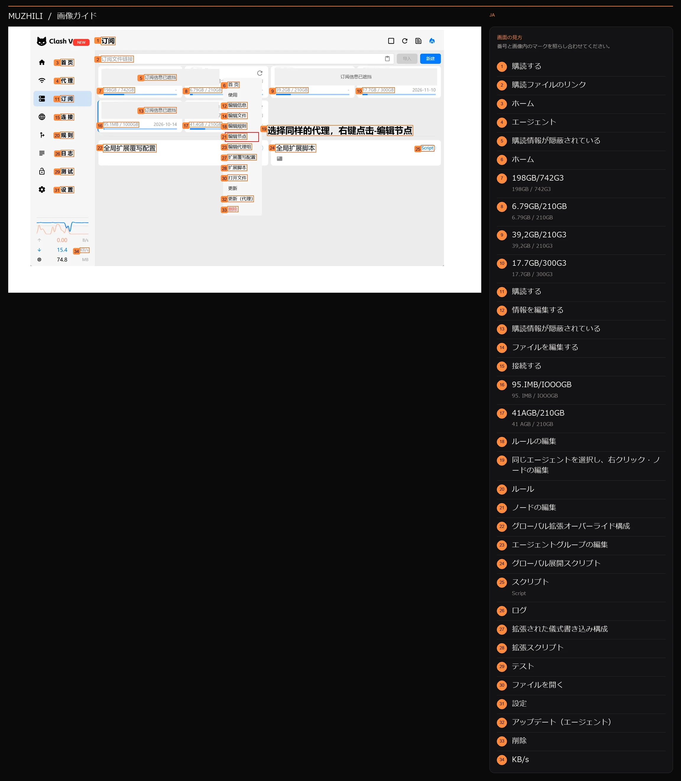 編集ノードを開いて操作の注釈と実際の測定情報を表示します