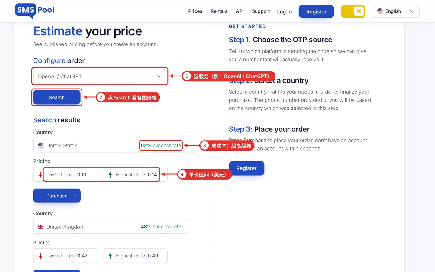图 4：官网首页「Estimate your price」查价（以 OpenAI / ChatGPT 为例）